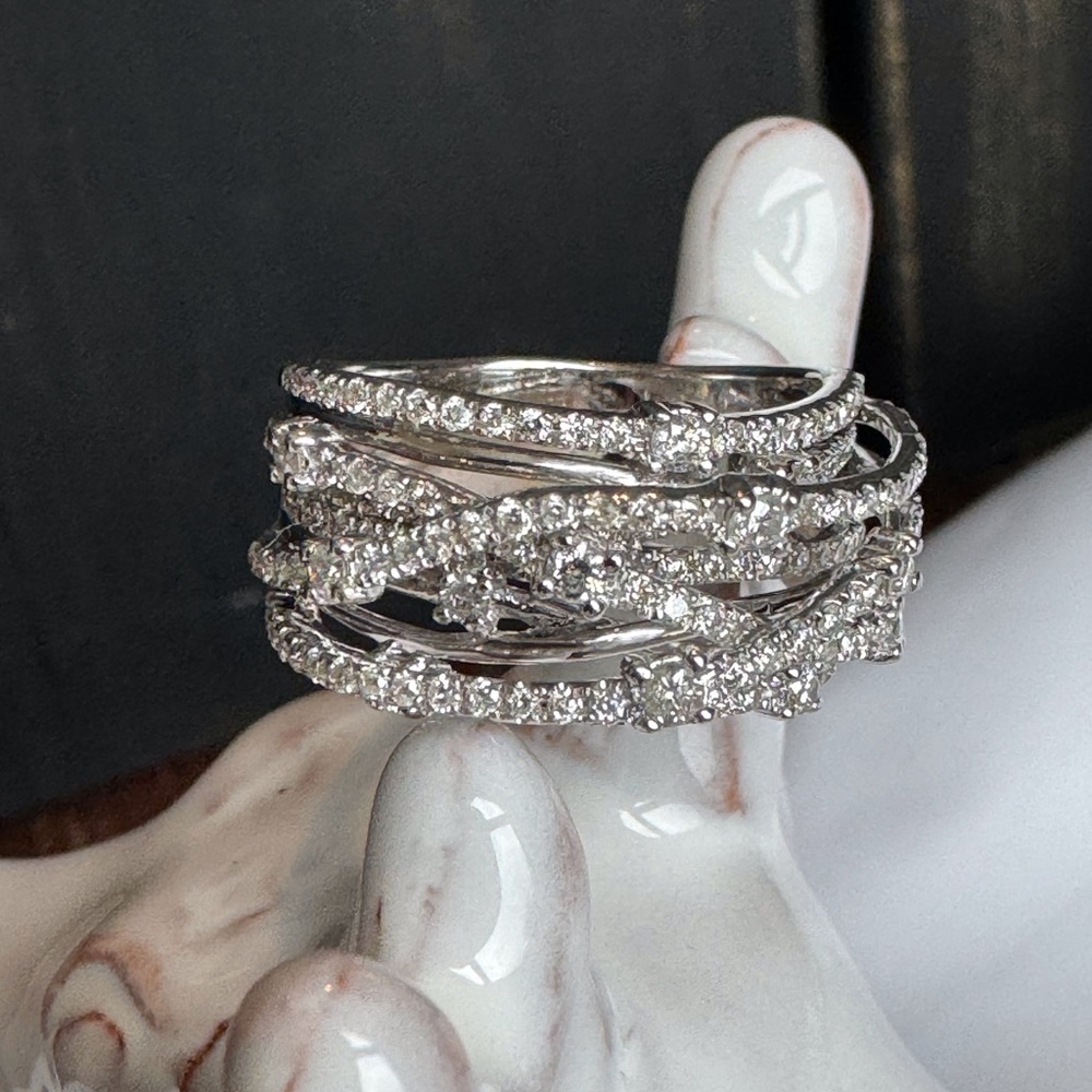14K Diamond Crossover Highway Ring